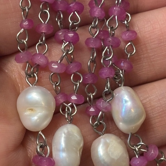 NEW Genuine Freshwater Pearls & Pink Quartz Beaded 30” Necklace - Picture 4 of 5